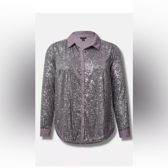 🦋Torrid Sequin Button-Front Long Sleeve Shirt - Picture 5 of 16